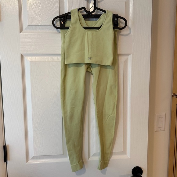 SET Active Pants - SET Active Pale Green Ribbed Tank and High-Rise Leggings Set